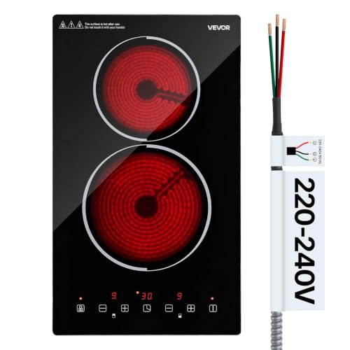 Image of VEVOR Electric Cooktop 12inch 2 Burners Stove Top 3000W 220V No Plug, Ceramic Built-in Radiant Electric Stove, with 9 Power Levels, Timer, Child Lock, Over-Heat Guard, Touch Control