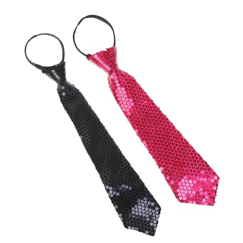 NiceYnn Lot de 2 Cravate Pré-nouée en Paillette pour Homme Brillant Ajustable Zippé pour Danse Magie Spectacle Performance Costume Noir/Rouge Carmin