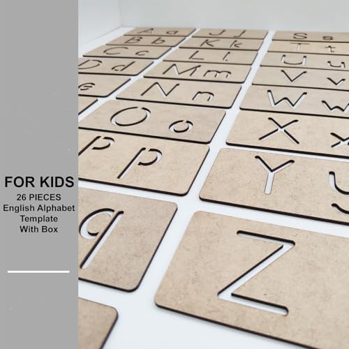 Image of Cliths 26 Pieces Kids English Alphabet Stencil Set - Capital and Small Letters for Skill Development, Hand Muscle Strength, Drawing