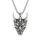 NINMQCFVG Máscara demoníaca punk vintage collar colgante de fantasma samurái japonés joyería masculina collar largo de cadena para mujer hip hop rock party collar