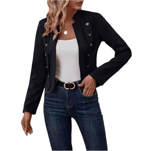 Blazer Femme Legere Veste Tailleur Femme Ample Ceremonie Tendance Jacket Mi Saison Court Mariage Blouson Classique Automne Imprimée 2#Noir M