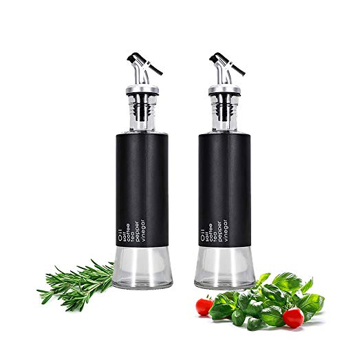 HARLIANGXY Juego de 2 botellas de aceite de oliva y vinagre de acero inoxidable transparente, botella de aceite de vidrio a prueba de fugas, 300 ml