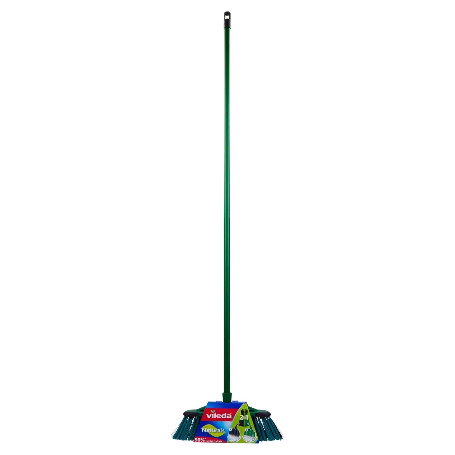 Vileda 129274 Escoba 2-en-1 Naturals con la manija para Interior, en reciclado, ideal para cada tipo sucio y Suelo