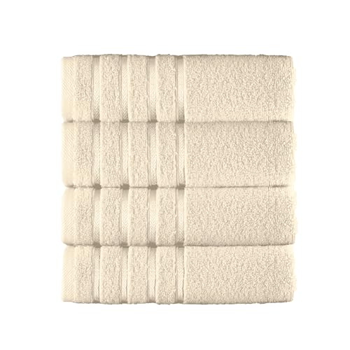 Image of Elegant Comfort 100% Turkish Cotton 4 Lines Viscose Stripe Luxury 4 Pack Hand Towel Set - Ultra Absorbent and Soft 16 x 28 Inch Premium Hotel Spa Quality Towels for Everyday Bath Use, Ivory