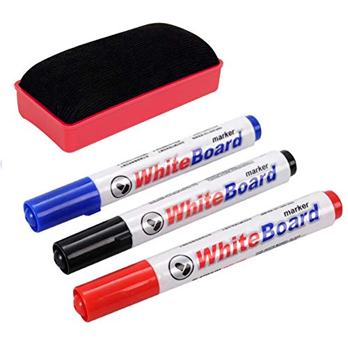 AURSTORE BASA Lot de 3 Marqueurs effaçables à sec+ effaceur Pour tableaux en verre - tableaux blancs-Pointes ogives (marqueur+effaceur) Cover