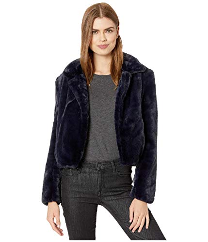 Blank NYC Faux Fur Cropped Jacket in Open Seas Navy Blue LG