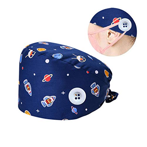 riou Gorro Quirúrgico Flor Corbata Algodón Gorro de Cirugía Estampado Gorro Médico Enfermera Gorro de Quirófano Ajustable Gorro de Trabajo
