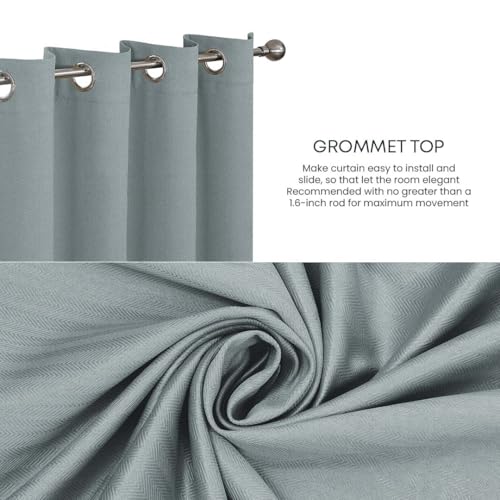 Image of LINENWALAS 100% True Blackout Curtains 5 Feet Long 1 Panel, Embossed Herringbone Design, Complete Light Blocking, Thermal Insulated & Noise Reducing Room Darkening Curtains for Window (Silver Blue)