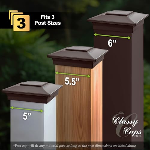 Image of Classy Caps 6x6 Aluminum Post Cap - fits 5 inchx5 inch, 5.5 inchx5.5 inch & 6 inchx6 inch Deck & Fence Posts - Cast Aluminum - Heavy Duty (Brown)