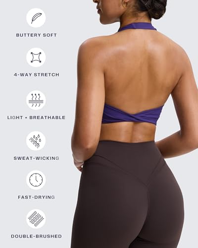 Image of Aoxjox Women's Rosie Halter Sports Bra | halter neck, removable padding, medium impact, workout top, fitness yoga crop tank, gym essential