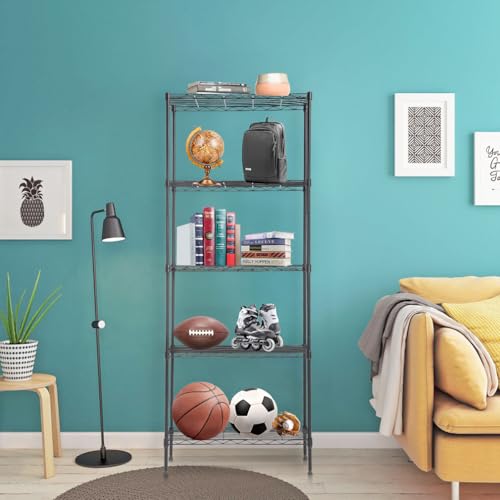 Image of BestOffice | 5-Tier Wire Storage Shelves | 14x24x60 | Black| Heavy-Duty Metal Shelf, Holds Upto 750 lbs | No-Tool Assembly | Ideal for Home & Garage Shelving