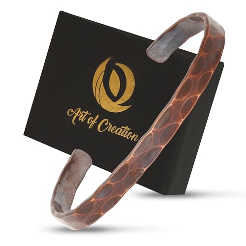 Image of Art Of Creation Pure Copper Bracelet handmade Solid Cuff for Men and Women Plain Bangle Adjustable Carpal Kada | for Unisex