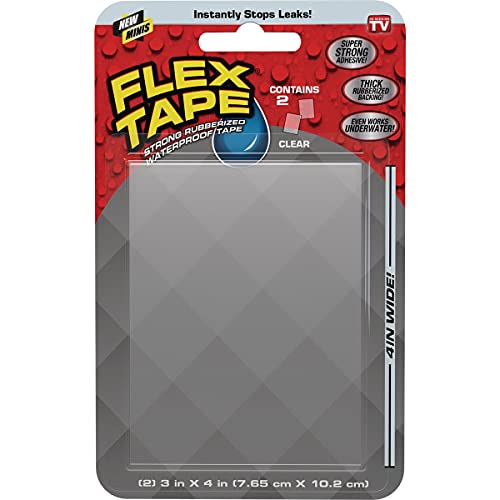 Flex Tape Mini Rubberized Waterproof Patches, Clear, 3 in x 4 in, 1-Pack