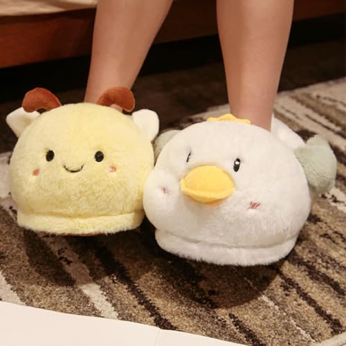 Image of Women's Cute Bee Bootie Slippers, Fuzzy Animal House Slippers with Heel, Warm Cozy Non-Slip Soft Sole for Indoor Comfort
