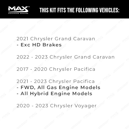 Image of Max Advanced Brakes Front & Rear Brake Kit Compatible With 2017-2021 2022 2023 Chrysler Pacifica Voyager Grand Caravan Replacement Cross Drilled Disc Brake Rotors and Ceramic Brake Pads