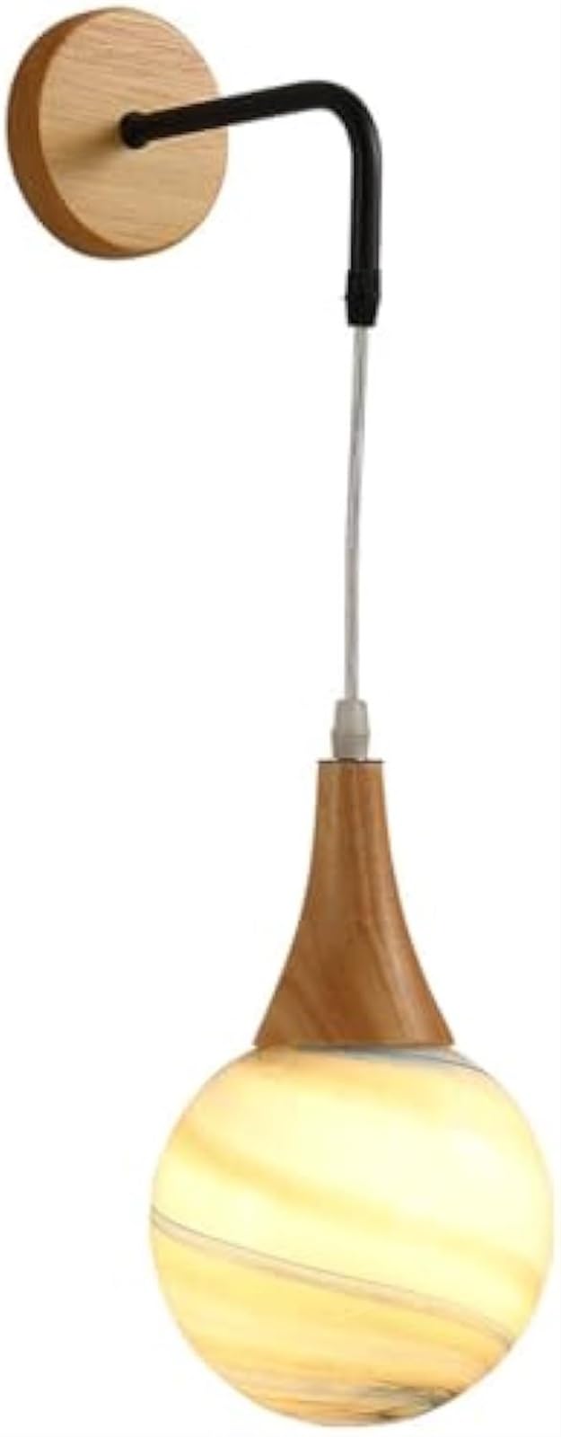 Aplique de pared globo de cristal y madera con cable ajustable para dormitorio 8