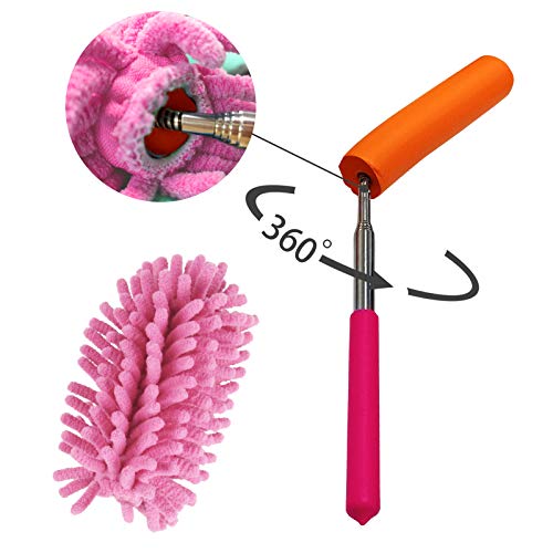 Timivo Microfiber Duster For Cleaning, Dusters With Telescoping Extension Pole, Extendable Washable Mini Dusters For Cleaning Car, Window, Furniture, Office (Pink Purple Rose Red) #TOP1