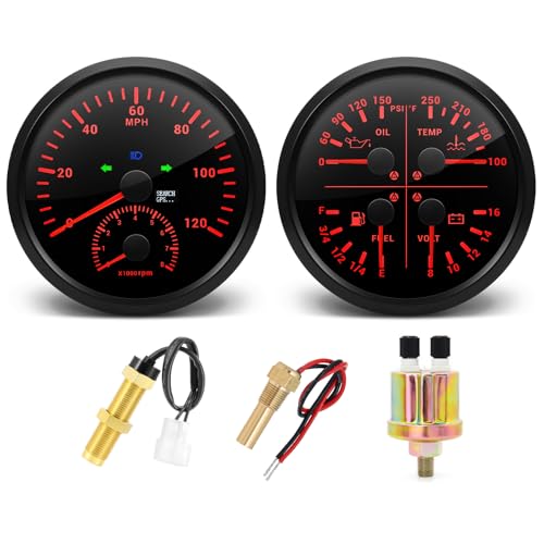 ARTILAURA 110mm GPS Speedometer Gauge Set - 2in1 GPS Speedometer with Tachometer 4in1 Fuel Level Water Temperature Oil Pressure Volt Boat Gauges for Car AUTO Marine (Black)