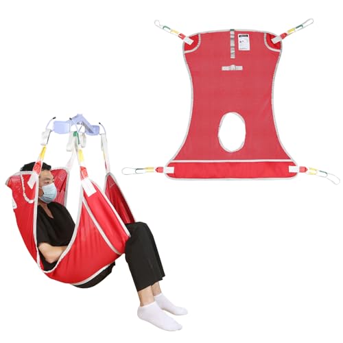 EZ Assistive Universal Full Body Patient Lift Sling with Commode Opening for Patient Toilet/Lift/Turning/Transfer, Lift Sling with Mesh Fabric for Bedridden,Elderly to Bathing (Red, Large)