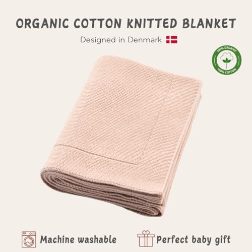 Image of 100% Organic Cotton Knit Receiving Baby Blanket for Newborns - Soft, Breathable Blanket for Crib & Stroller - Nursery Gift (Blush Ultra-Soft)