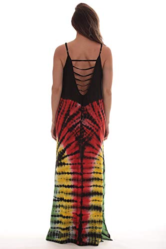 Image of Riviera Sun Women's Tie Dye Maxi Dress, Spaghetti Strap Open-Back Sundress and Beach Cover Up