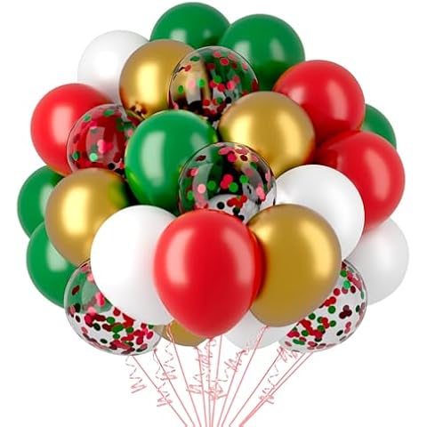 Christmas Red and Green Balloons 60 Pcs 12 inch Christmas Party Balloons Confetti Balloons Gold Metallic Latex Balloon Matte Holiday Balloons for Xmas Balloon Arch Christmas Party Birthday Decorations Cover
