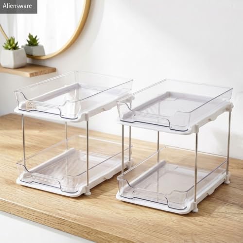 Image of Aliensware 4 Tier Cosmetics Drawer Organizer, Vanity Countertop Storage Container, Sink Organiser, Bathroom Medicine Cabinets, Plastic Drawers for Lipsticks, Nail Polishes,Dressing Table,Perfume-Clear
