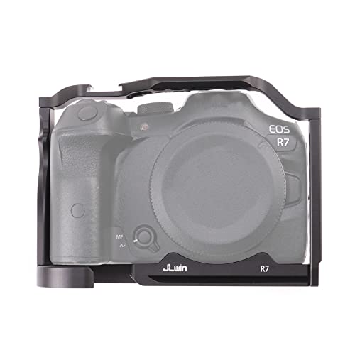 Hersmay Cage en aluminium pour appareil photo Canon EOS R7 sans miroir avec griffe, trous de localisation de poignée, plusieurs trous de vis de 6,35 mm et 9,5 mm