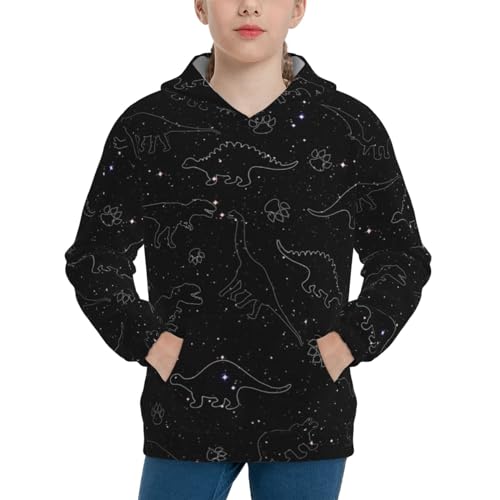 Dinosaurs In The Starry Sky Boy, Girls Sports Shirt Youth Pullover Fashion Hooded Sweatshirt3