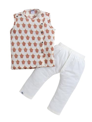 Image of POLKA TOTS Pure Cotton New Born Dress | Ultra-Soft, Breathable & Lightweight Sleeveless Jhabla Pant Set for Baby Boys & Girls | Baby Summer Clothes | Traditional Jabla & Pyjama Set for Newborns
