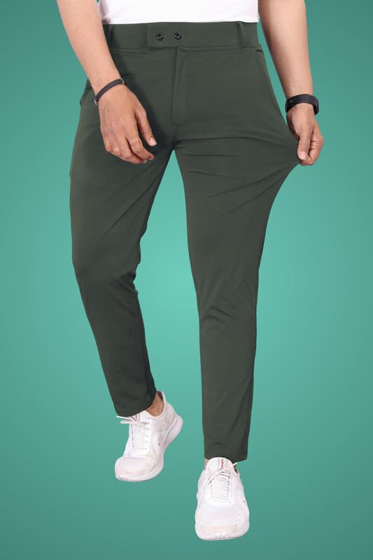 Image of Men Fit Stretch Trousers with Side Pockets | 2-Button Closure | Soft Lycra Blend for Casual & Formal Use