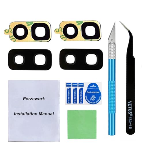 Perzework 2 Pcs Back Rear Camera Lens Glass Replacement for Samsung Galaxy S9+ Plus with pre-Installed Adhesive and Reparing Toolkit