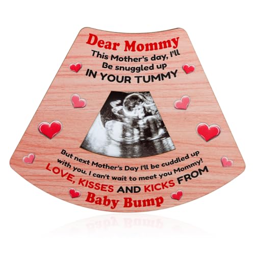 Image of FLYAB First Mothers Day Gift - Mom Picture Frame for New Mom from Daughter Son Baby Funny Wood Happy Mothers Day from the Bump Photoframe for First Time Moms Nursery Decor