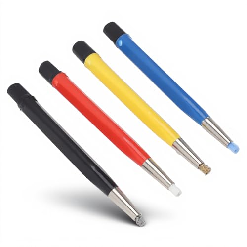 Image of Fiberglass Scratch Brush Pen, 4 Pack Scratch Brush Pen Set, Glass Fiber, Brass, Steel and Nylon, Pen Prep Sanding Brush with Adjustable Tips for Jewelry Watch Coinss Cleaning