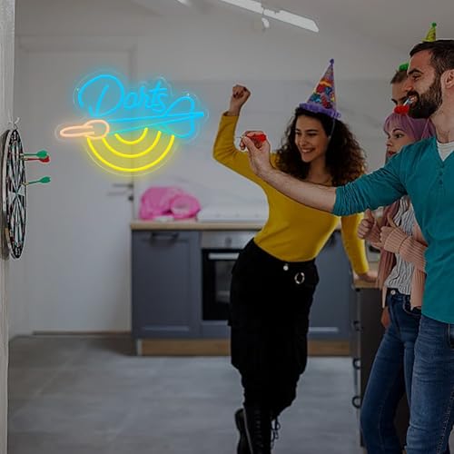 Image of Darts Neon Sign LED Neon Lights for Bar Wall Decor, Game Room, Pub, Sports Bar, Man Cave Party Decoration, Dartboard Neon Light Sign Gift for Players and Friends