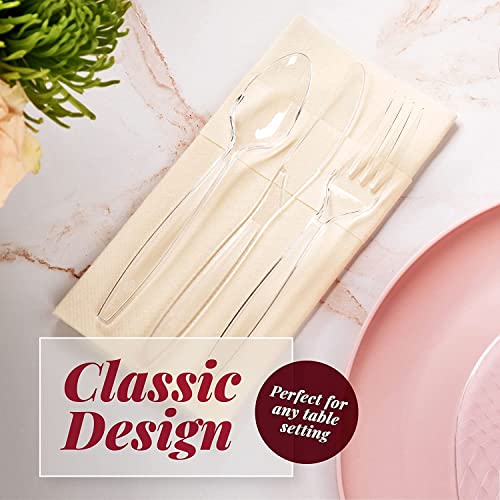 100 Clear Plastic Knives Heavy Duty Plastic Silverware Knives | Fancy Plastic Cutlery | Elegant Disposable Knives Pack | Bulk Disposable Flatware | Plastic Utensils Set | Nice Disposable Silverware #TOP3