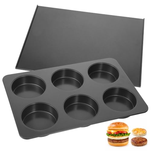 HANLANXUE 6 Cup Straight Side Jumbo English Muffin Cupcake Pan with Lid