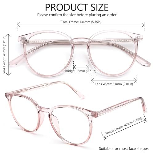 Image of Blue Light Blocking Glasses for Women and Men, Round Frame Computer Gaming Anti Eyestrain & UV Glare RF6213 (Flesh Pink)