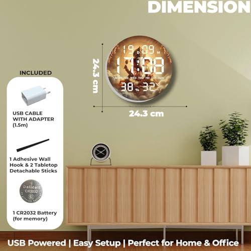 Image of Amazon Brand - Umi Divine Ganesha Digital Wall Clock LED Display Day Date Month Time Temperature & Humidity 12 /24 Hour Format Modern Decorative Religious Wall Clock for Home Living Room Office Temple