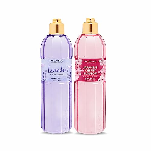 THE LOVE CO. Lavender + Japanese Cherry Blossom Body Wash – Gentle Moisturizing Body Wash for Soft, Supple Skin – Mens Body Wash Shower Gel – 100% Vegan – 250Ml each Pack of 2