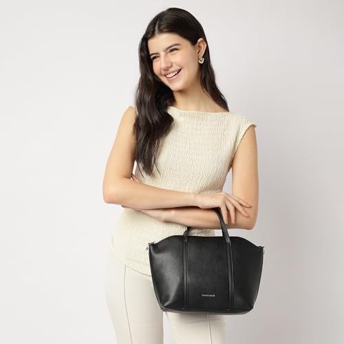 Image of Fastrack Urban Chic Satchel for Women, Sleek Faux Leather Satchel with Gold Accents and Zip Closure, Spacious 7.04L with Organised Compartments, Trendy Handbag for Daily Use