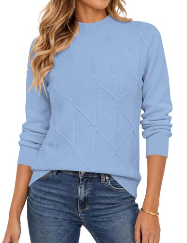 Sweaters for Women Mock Neck Long Sleeve Ribbed 14 sweaters for women - sky blue