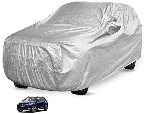 Image of Auto Hub Waterproof Car Cover Compatible with Kicks with Mirror Pocket, Soft Cotton Lining, Waterproof Kicks Car Cover- Metallic Silver