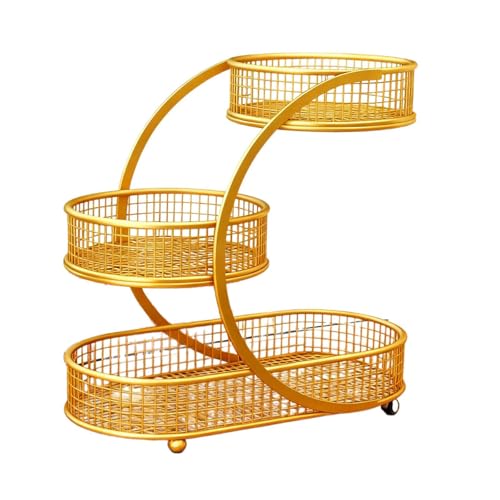Fenteer Frutero de niveles, resistente frutero escalonado, organizador de hierro de 3 niveles para encimera de cocina o mesa de comedor, Oro