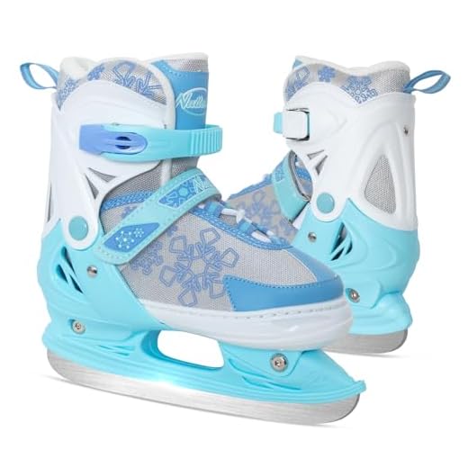 Nattork Adjustable Ice Skates, Blue Ice Skating Shoes for Kids, Boys and Girls, Hockey Lace-Up Skates - Soft Padding and Reinforced Ankle Support with 4 Sizes Adjustments