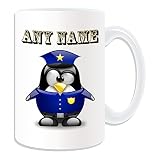 BabySmiles – Regalo, gran Police Taza (Pingüino en Disfraz Diseño Tema, color blanco) – mensaje de todos los/Nombre a sus exclusiva – Policía Agente de Policía