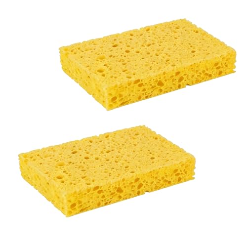 Image of Multi-Use Cellulose Kitchen Sponges Compressed Cellulose Sponges, Non-Scratch, Dish Sponge for Kitchen Bathroom Cars, Funny Cut-Outs DIY (2, Yellow)