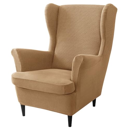 Funda para sillón orejero marrón de 2 piezas que protege y renueva tu butaca con otomana