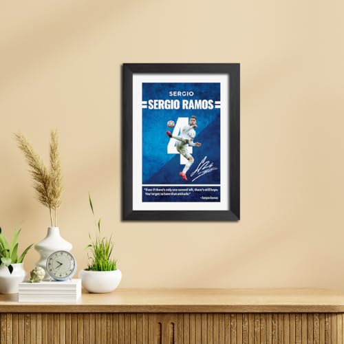 Image of TenorArts Sergio Ramos Quotes Poster Frame Real Madrid Laminated Photo Framed Painting with Matt Finish Black Textures (12 inches x 9inches)
