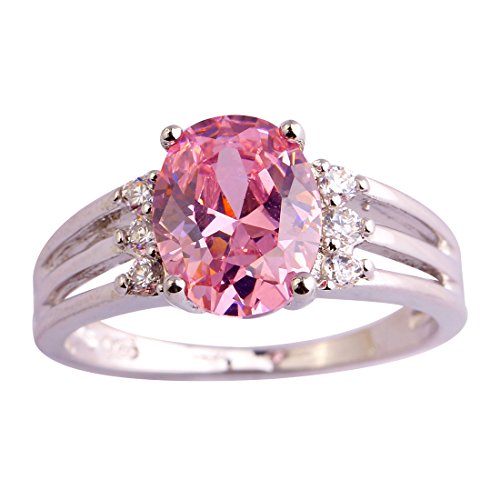 Psiroy 925 Sterling Silver Oval Shaped Created Pink Topaz Filled Anniversary Ring Size 11
